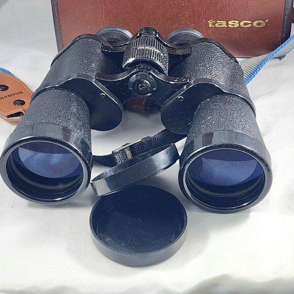 Tasco Zip Binoculars 10x50 Fully Coated w/ Leather Case & Olympus Camera Strap - Picture 2 of 11